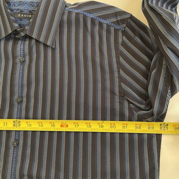 Zagiri Mens Blue Striped Flip Cuff Long Sleeve Button Up Cotton L - Picture 14 of 15
